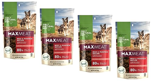 Only Natural Pet MaxMeat Holistic Air Dried Dry Dog Food Meal Topper - All Natural, High Protein, Grain Free and Limited Ingredient - Made with Real Meat - Beef with Pumpkin & Parsley 4 oz - Beef