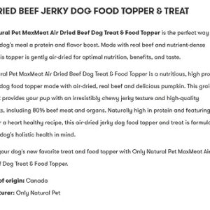 Only Natural Pet MaxMeat Holistic Air Dried Dry Dog Food Meal Topper - All Natural, High Protein, Grain Free and Limited Ingredient - Made with Real Meat - Beef with Pumpkin & Parsley 4 oz - Beef