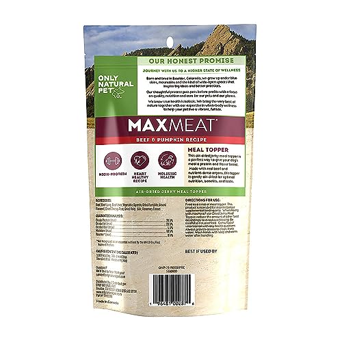 Only Natural Pet MaxMeat Holistic Air Dried Dry Dog Food Meal Topper - All Natural, High Protein, Grain Free and Limited Ingredient - Made with Real Meat - Beef with Pumpkin & Parsley 4 oz - Beef