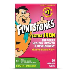 flintstones vitamins chewable kids multivitamin with + extra iron, toddler & kid vitamins with vitamin c, d, vitamin b12 & iron for kids, 90 count