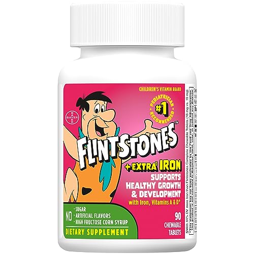 Flintstones Vitamins Chewable Kids Multivitamin with + Extra Iron, Toddler & Kid Vitamins with Vitamin C, D, Vitamin B12 & Iron for Kids, 90 Count