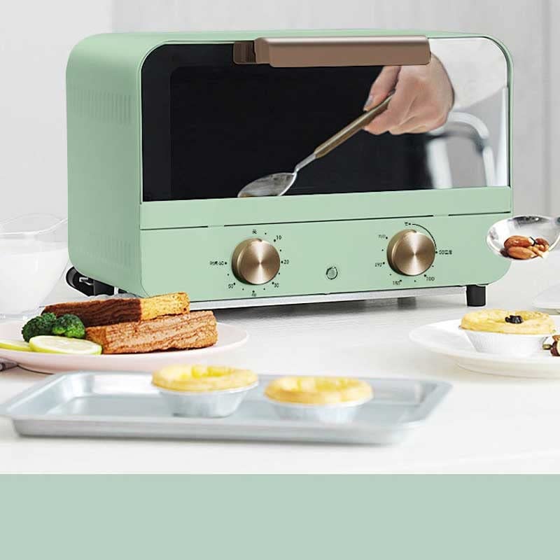 FZZDP Electric mini Oven Multi-function Stainless Steel with Timer Bake Broil Includes Baking Pan and Rack toaster pizza