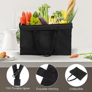 Lily queen Reusable Grocery Shopping Bags Black Zipper Tote Bags with Heavy Duty