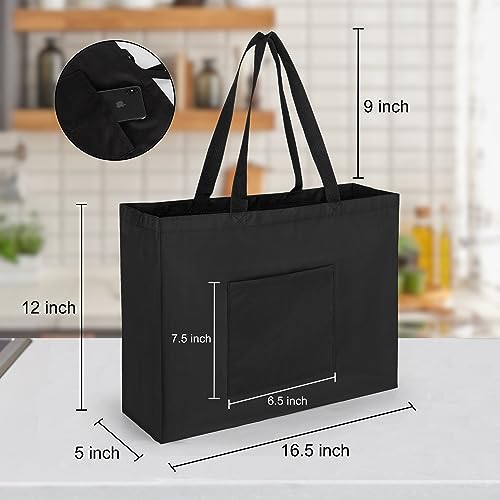 Lily queen Reusable Grocery Shopping Bags Black Zipper Tote Bags with Heavy Duty