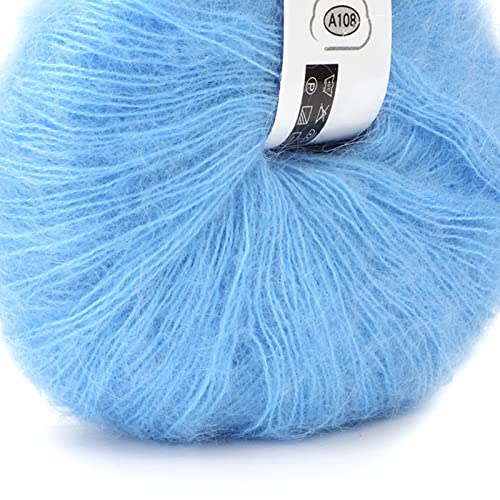 Soft Mohair Pashm Knit Angora Long Wool Yarn, Durable and Anti Pilling,Various Color, Hand Washable, Great for Scarves, Shawls, Sweaters, Hats, Shoes, Seat Cushions (08 Light Blue)