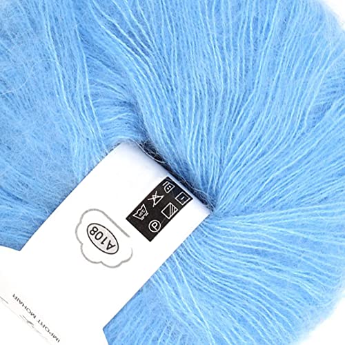 Soft Mohair Pashm Knit Angora Long Wool Yarn, Durable and Anti Pilling,Various Color, Hand Washable, Great for Scarves, Shawls, Sweaters, Hats, Shoes, Seat Cushions (08 Light Blue)