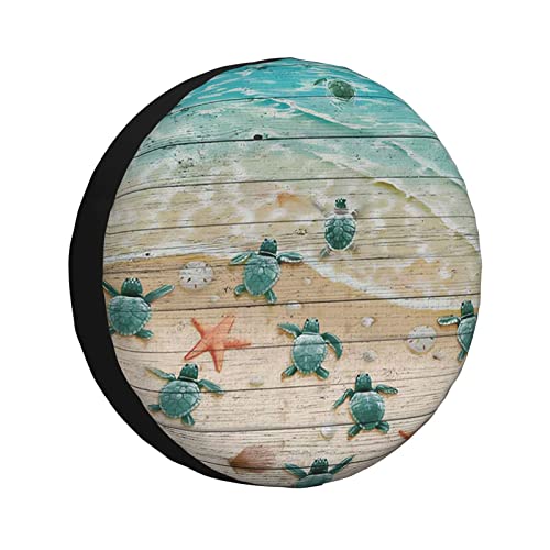 Sea Turtle Starfish Spare Tire Cover Wheel Protectors Cover Weatherproof Sun Protection Tyre Covers,14" 15" 16" 17"