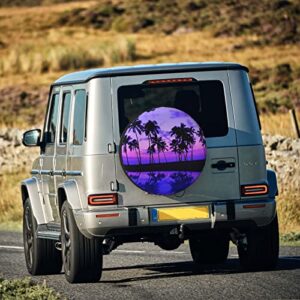 Palm Tree Purple Sunset Spare Tire Cover Wheel Protectors Cover Weatherproof Sun Protection Tyre Covers,14" 15" 16" 17"