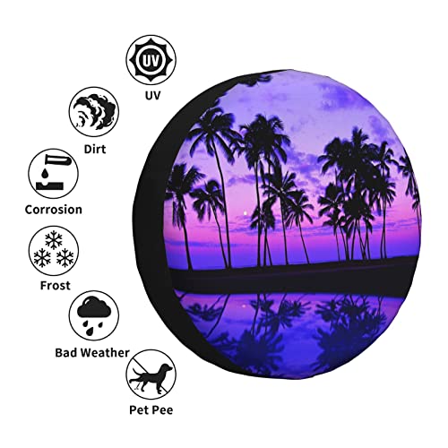 Palm Tree Purple Sunset Spare Tire Cover Wheel Protectors Cover Weatherproof Sun Protection Tyre Covers,14" 15" 16" 17"