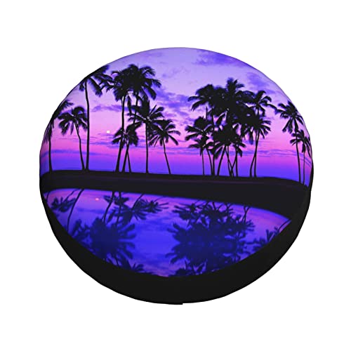 Palm Tree Purple Sunset Spare Tire Cover Wheel Protectors Cover Weatherproof Sun Protection Tyre Covers,14" 15" 16" 17"