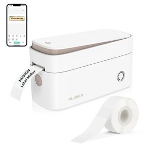 NUSIGN Label Maker Machine with Tape, Portable Bluetooth Label Printer, Wireless & Rechargeable Sticker Mini Label Makers with Multiple Templates Font Icon, White