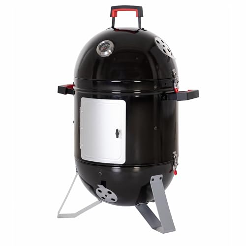 MFSTUDIO 18" Vertical Smoker and BBQ Grill, Pure Porcelain-Enameled Smokey Mountain Cooker, Heavy Duty Charcoal & Woods Outdoor Grill for Smoker, Black