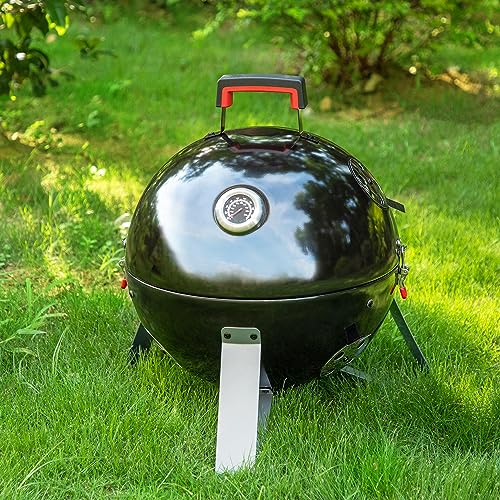 MFSTUDIO 18" Vertical Smoker and BBQ Grill, Pure Porcelain-Enameled Smokey Mountain Cooker, Heavy Duty Charcoal & Woods Outdoor Grill for Smoker, Black