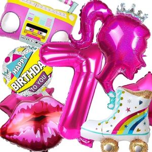 8pcs hot pink princess foil number balloon silver balloons girl head balloons photo prop for barbie theme party decorations box photo booth backdrop pink little girl makeup birthday supply (number 7)