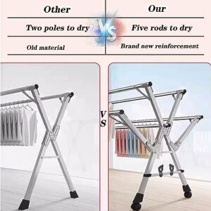ATYUJKB Laundry Room Collapsible Clothes Drying Rack, Five Pole Drying Rack Stainless Steel, Laundry Stand Organizer with Wheels, Clothes Drying Rack Outdoor (200cm/79in)