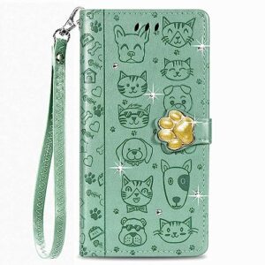 onv wallet case for oppo realme 7 pro - sparkly cute animal leather folio cover + strap card holder anti-shock kickstand magnet flip case for oppo realme 7 pro [mg] -green