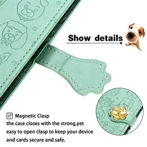 ONV Wallet Case for Oppo Realme 7 Pro - Sparkly Cute Animal Leather Folio Cover + Strap Card Holder Anti-Shock Kickstand Magnet Flip Case for Oppo Realme 7 Pro [MG] -Green