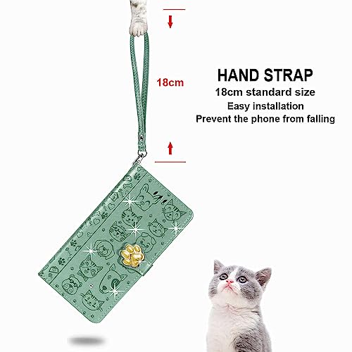 ONV Wallet Case for Oppo Realme 7 Pro - Sparkly Cute Animal Leather Folio Cover + Strap Card Holder Anti-Shock Kickstand Magnet Flip Case for Oppo Realme 7 Pro [MG] -Green