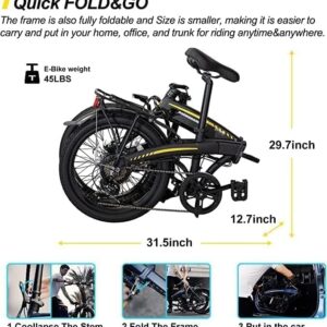 HILAND ROCKSHARK 20 inch Folding Electric Bike for Adults,Electirc Bicycle with 250W Motor,36V 7.8AH Removable Battery Shimano 7-Speed Electric Foldable Bicycles, Urban Ebike for Men Women