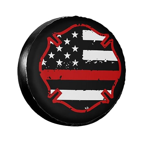 Firefighter Flag Tire Covers Spare Wheel Tire Cover Protectors Weatherproof Universal Fit Truck, Trailer Rv, SUV 14 Inch