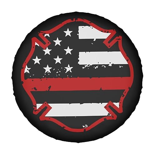 Firefighter Flag Tire Covers Spare Wheel Tire Cover Protectors Weatherproof Universal Fit Truck, Trailer Rv, SUV 14 Inch