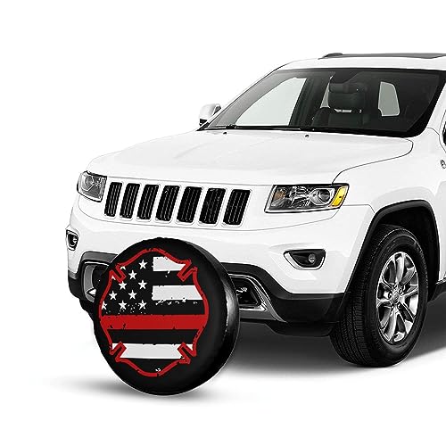 Firefighter Flag Tire Covers Spare Wheel Tire Cover Protectors Weatherproof Universal Fit Truck, Trailer Rv, SUV 14 Inch