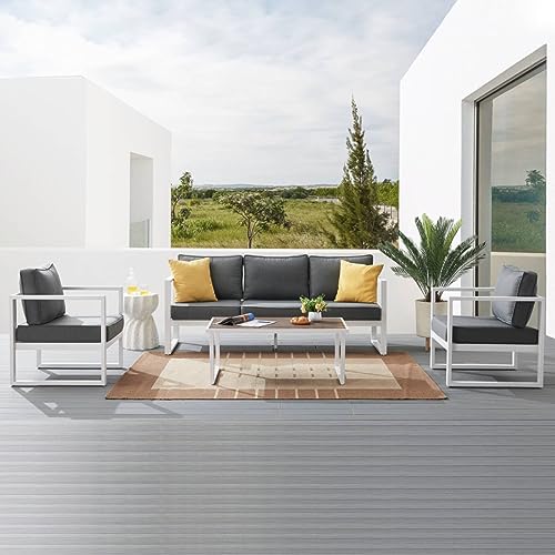 Mutaomay Outdoor Furniture, Aluminum Single Seat Patio Couch with Anti-Rust Coating, Modern Outdoor Furniture with Cushion, Outdoor Couch Patio Furniture for Apartments, Gardens, Patios, Deck (White)