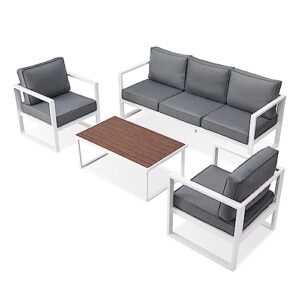 Mutaomay Outdoor Furniture, Aluminum Single Seat Patio Couch with Anti-Rust Coating, Modern Outdoor Furniture with Cushion, Outdoor Couch Patio Furniture for Apartments, Gardens, Patios, Deck (White)