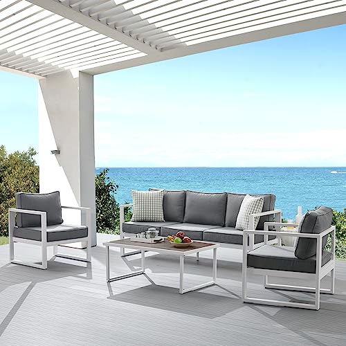 Mutaomay Outdoor Furniture, Aluminum Single Seat Patio Couch with Anti-Rust Coating, Modern Outdoor Furniture with Cushion, Outdoor Couch Patio Furniture for Apartments, Gardens, Patios, Deck (White)