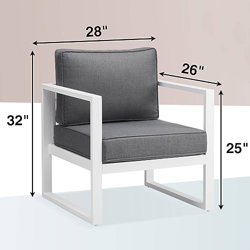 Mutaomay Outdoor Furniture, Aluminum Single Seat Patio Couch with Anti-Rust Coating, Modern Outdoor Furniture with Cushion, Outdoor Couch Patio Furniture for Apartments, Gardens, Patios, Deck (White)