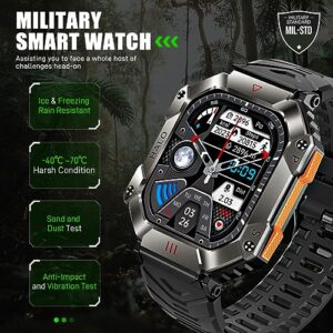 Military Smart Watch for Men(Call Receive/Dial) with 650mAh Long Battery Life, 2” Big Screen Rugged Tactical Sports Smartwatch with Compass Barometer Heart Rate Sleep Tracker for Android iOS Black