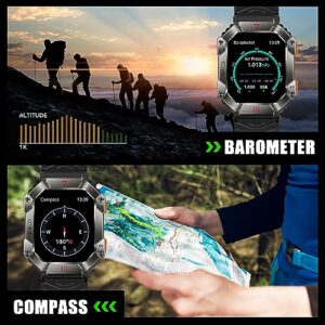 Military Smart Watch for Men(Call Receive/Dial) with 650mAh Long Battery Life, 2” Big Screen Rugged Tactical Sports Smartwatch with Compass Barometer Heart Rate Sleep Tracker for Android iOS Black