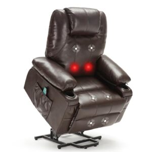 weture power lift recliner chair with heat and massage for elderly, leather electric recliner chairs with cup holders and usb port, big oversized recliner chair for seniors (leather, brown)