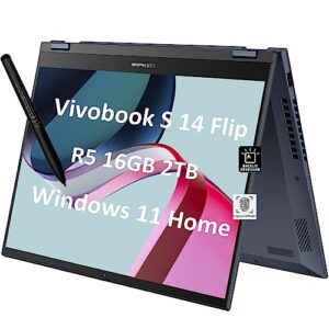 asus vivobook s 14 flip 2-in-1 14" fhd+ 16:10 touchscreen (16gb ram, 2tb ssd, amd 6-core ryzen 5 5600h (beats i7-1165g7), active pen) business laptop, backlit, fp, fhd webcam, win 11 home, quiet blue
