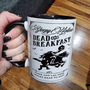 Sleepy Hollow Dead and Breakfast Coffee Mug, Spooky Coffee Cup Halloween Coffee Mugs, Retro Halloween Coffee Mug, 15oz Novelty Ceramic Coffee Mug, Halloween Coffee Cups Ceramic, Fall Coffee Mug