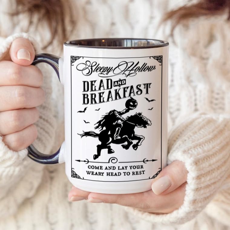 Sleepy Hollow Dead and Breakfast Coffee Mug, Spooky Coffee Cup Halloween Coffee Mugs, Retro Halloween Coffee Mug, 15oz Novelty Ceramic Coffee Mug, Halloween Coffee Cups Ceramic, Fall Coffee Mug