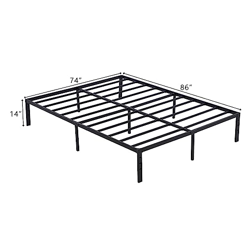 Volowoo Metal Bed Frame,Simple Metal Platform Bed Frame, Storage Space Under The Bed Heavy Duty Frame Bed, Durable Bed Frame, Suitable for Bedroom (Bed Height 14", Cal-King)