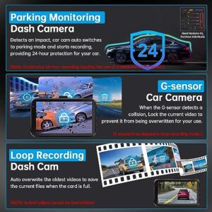 Dash Cam Front and Rear, Dash Camera for Cars WiFi/APP Control Dashcam W/ 64G SD Card, 2.5K Dash Cam Front + 1080P Rear Car Camera W/Super Night Vision, Loop Recording, G-Sensor, Max Support 256GB