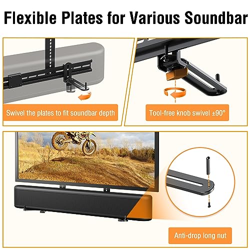 ELIVED Ceiling TV Mount YD3015 Fits Most 26-65 Inch TVs, Height Adjustable Max VESA 400x400mm, Soundbar Mount YD5012 Swivel Soundbar Mounting Bracket Under TV