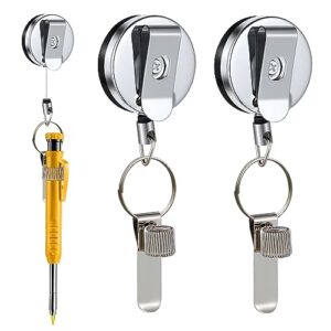 landhoow 2 pcs retractable pull pen pencil holder, 27.5'' retractable pen holder for carpenters, workers, nurses, waiter, universal pen lanyard retractable with belt clip and key ring (patent pending)