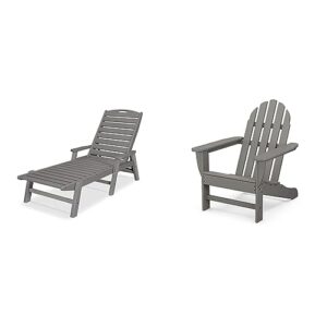 polywood ncc2280gy nautical arms chaise, slate grey & ad4030gy classic outdoor adirondack chair, slate grey