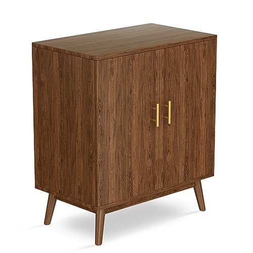 AWQM Liquor Cabinet with Storage, Wine Cabinet with Wine Rack and Glasses Holder, 2 Doors Buffet Storage Sideboard Bar Cabinet, Farmhouse/Freestanding Coffee Bar Cabinet,19"D x 32"W x 37"H, Dark Brown