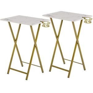 vecelo foldable tv tray portable wooden snack table for livingroom, bedroom, office, tiny desk, golden