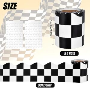 4 Rolls132ft Checkerboard Bulletin Board Trim Girl Style Bulletin Board Borders Checker Scalloped Bulletin Board Borders Racing Theme Back to School Party Decor with 140 Pieces Glue Point dots