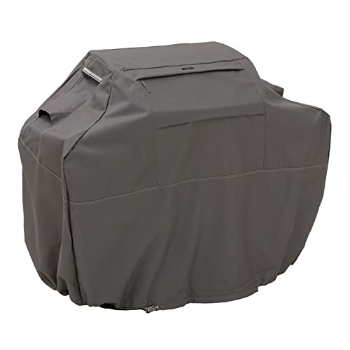 Classic Accessories Ravenna Water-Resistant 58 Inch BBQ Grill Cover, Dark Taupe & Ravenna Water-Resistant 31.5 Inch Patio Adirondack Chair Cover, Patio Furniture Covers, Taupe