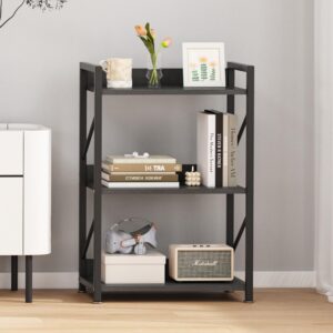 FUTRWORE Small Bookshelf for Small Spaces,Industrial 3 Tier Bookcase, Narrow Book Shelf Organizer, Small Shelf Open Display Rack for Bedroom, Living Room, Home Office(Black)