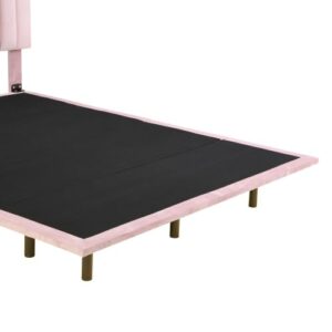 anwickjeff Modern Queen Size Velvet Upholstered Bed Frame with Smart Led Light and Headboard, Floating Bed Frame Queen Size for Kids, Smart Bed, Bedroom Sets (Pink)