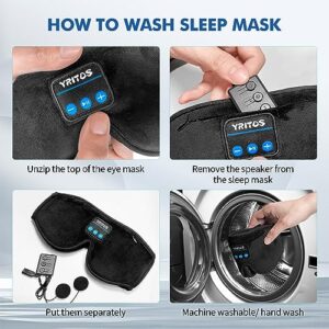 Sleep Headphones Wireless Sleep Mask - YRITOS Sleep Mask with Wireless Headphones, Washable Sleep Mask Headphones with Adjustable Ultra Thin Stereo Speakers Microphone Hands Free for Travel