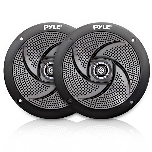 Pyle Marine Speakers - 5.25" Inch Low Profile Slim Style Waterproof Wakeboard Tower and Weather Resistant & Bluetooth Marine Receiver Stereo - 12v Single DIN Style Boat in Dash Radio Receiver