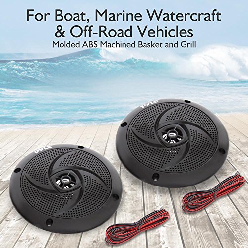 Pyle Marine Speakers - 5.25" Inch Low Profile Slim Style Waterproof Wakeboard Tower and Weather Resistant & Bluetooth Marine Receiver Stereo - 12v Single DIN Style Boat in Dash Radio Receiver